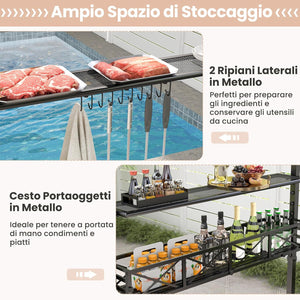 Gazebo per Barbecue, Pergola per BBQ con 2 Ripiani Laterali, Cestino, Ganci Appendiutensili, Apribottiglie, Copertura a 2 Livelli, per Giardino e Cortile, 242 x 153 x 250 cm (Marrone)