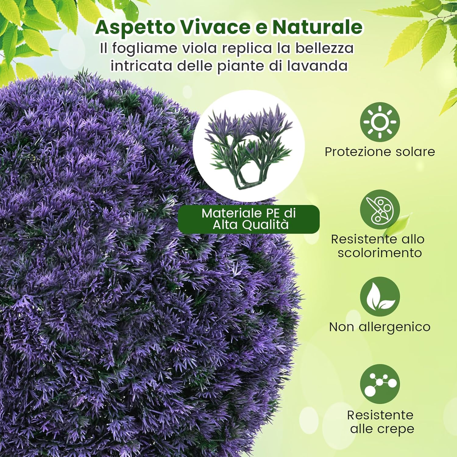 Set di 2 Piante Artificiali a Sfera di Bosso 38 CM, Palline Decorative Viola, Sfera Topiarie per Giardino, Portico, Balcone e Matrimonio