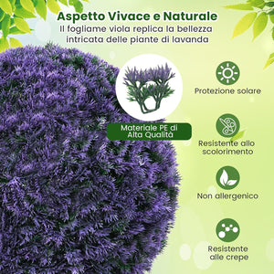 Set di 2 Piante Artificiali a Sfera di Bosso 38 CM, Palline Decorative Viola, Sfera Topiarie per Giardino, Portico, Balcone e Matrimonio