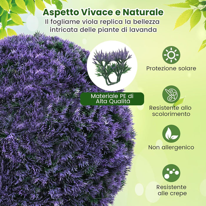 Set di 2 Piante Artificiali a Sfera di Bosso 38 CM, Palline Decorative Viola, Sfera Topiarie per Giardino, Portico, Balcone e Matrimonio