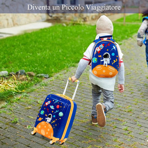 Set di Valigia per Bambini, 18" Valigia+ 12" Zaino, 2 Pezzi, con Ruote Girevoli a 360° e Maniglia Retrattile, Ideale per Viaggiare in Modo Comodo e Divertente (Modello 13)