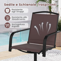 Set di 2 Sedie da Patio Girevoli, Poltrone a Dondolo in Rete a 360° con Schienale Alto e Base Rotonda in Metallo, Sedia a Dondolo Robuste per Giardino Balcone, Portata 150 kg (Marrone)