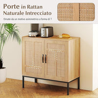 Credenza da Cucina, Armadio con 2 Ante Intrecciate in Rattan, Ripiano Regolabile a 3 Posizioni, Armadietto Boho per Cucina, Sala da Pranzo, Soggiorno e Corridoio, 80 x 38 x 81 cm (Naturale)