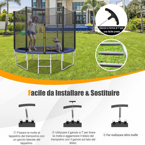 Molla Elastica e Sostitutiva per Trampolino, Kit di Accessori per Trampolino con 20 Molle di 18 cm Resistenti in Acciaio Galvanizzato e Gancio di Trazione a Forma di T