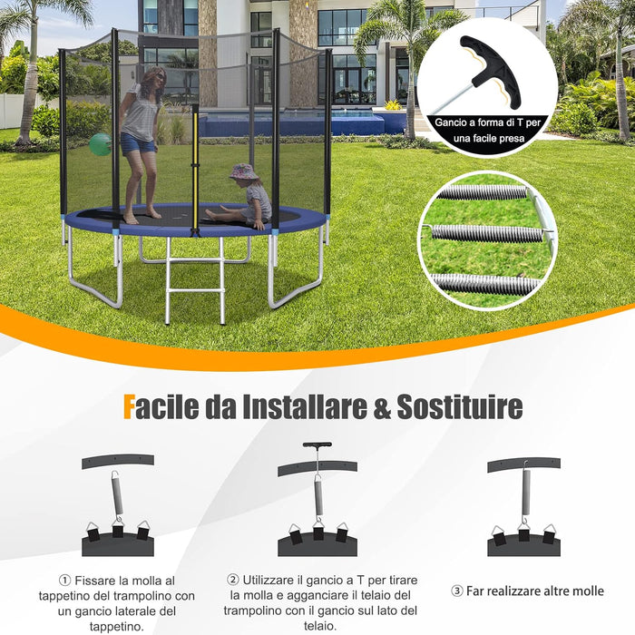 Molla Elastica e Sostitutiva per Trampolino, Kit di Accessori per Trampolino con 20 Molle di 18 cm Resistenti in Acciaio Galvanizzato e Gancio di Trazione a Forma di T