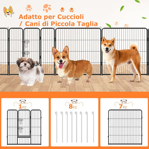 Recinto per Cani Interno ed Esterno, 8 Pannelli Altezza 60/80 CM Recinzione per Piccoli/Medi Animali/Coniglio/Gatto, Cancelletto Portatile Pieghevole con Porta (190 x 80 cm)