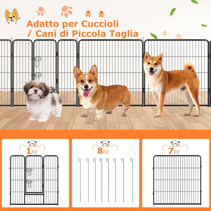 Recinto per Cani Interno ed Esterno, 8 Pannelli Altezza 60/80 CM Recinzione per Piccoli/Medi Animali/Coniglio/Gatto, Cancelletto Portatile Pieghevole con Porta (190 x 80 cm)