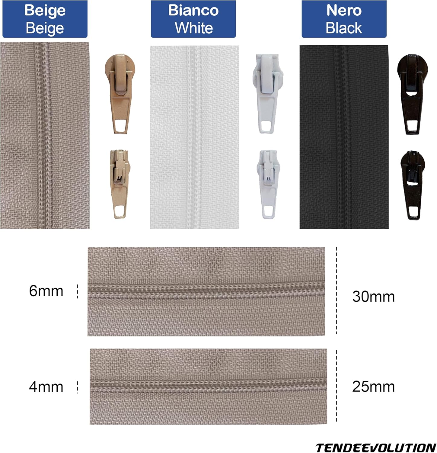 Cerniera Lampo Bianca 2,5cm Continua con Doppio Cursore - Chiusura in Nylon Non Divisibile - Perfetta per Cucito 🧵 - Made in Italy 🇮🇹