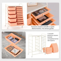 Carrello con 15 Cassetti Impilabili, Carrello di Stoccaggio con Ruote, Carello Portaoggetti per Casa e Ufficio, 62,5 x 37 x 87 cm (Arancia)
