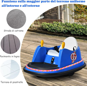 Veicolo Elettrico Macchina Elettrica Design Autoscontro per Bambini, Girevole a 360°, con Luci e Musica, con Telecomando, per Bambini 2-5 Anni (Blu)