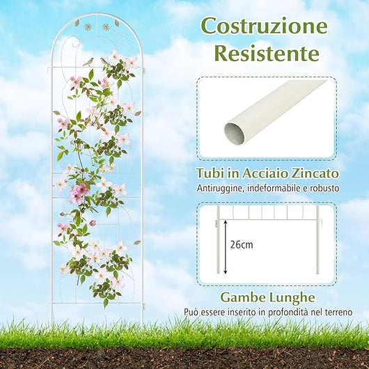 Grigliati per Rampicanti, Set da 2 Supporti Rampicanti 180 x 50 cm in Metallo, Griglie per Tralicci per Piante Tralicci a Incastro,Decorazione Esterna per Giardino, Cortile, Patio (Bianco)