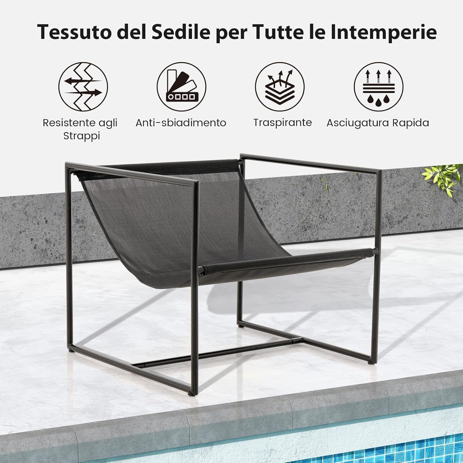 Set di 2 Sedie da Giardino, Poltrone da Esterno con Cuscini, Tessuto per Seduta e Telaio Metallico Robusto, Set di 2 Sedie in Tessuto Textilene, Portata 150 kg, per Giardino, Balcone