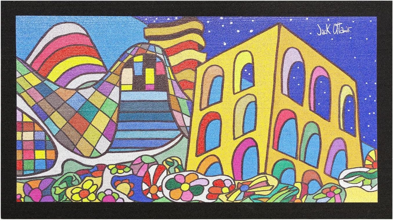 Zerbino Gomma Dipinto Artistico Jack Ottanio Pop Art 40x70 cm Antiscivolo Pop Buildings (C)