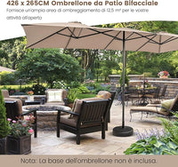 Ombrellone da Giardino Doppia Faccia 426 cm con Manovella, Tetti Ventilati, Grande Ombrellone da Esterno con Palo Metallica e 10 Stecche, per Patio Piscina Giardino (Caffè)