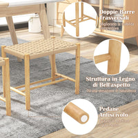 Set di 2 Sgabelli Intrecciata in Carta, Sgaballi Bassi da Soggiorno,Sgaballi Poggipiedi in Legno, Fino a 150 kg, 56 x 36 x 45 cm