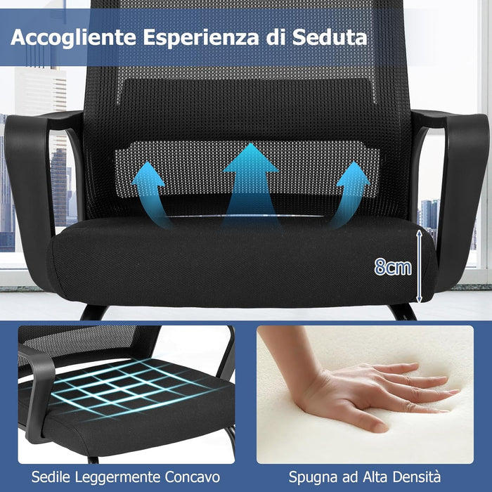 Sedia da Ufficio, Sedia da Conferenza con Supporto Lombare, Sedia Ergonomica con Base in Metallo, 62 x 59 x 94 cm