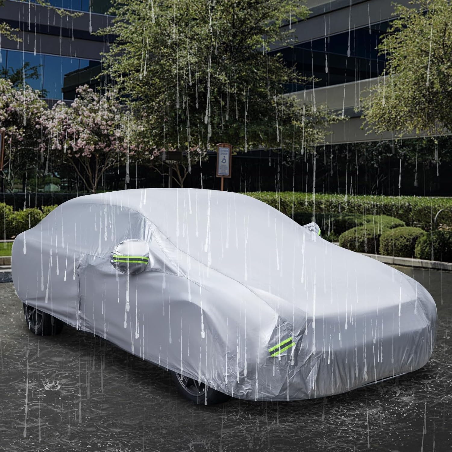 Copertura Auto con Porta a Zip, Serratura, Copertura per Auto con Strisce Riflettenti, Copertura Universale per Esterni per Auto (431 X 160 X 115cm)