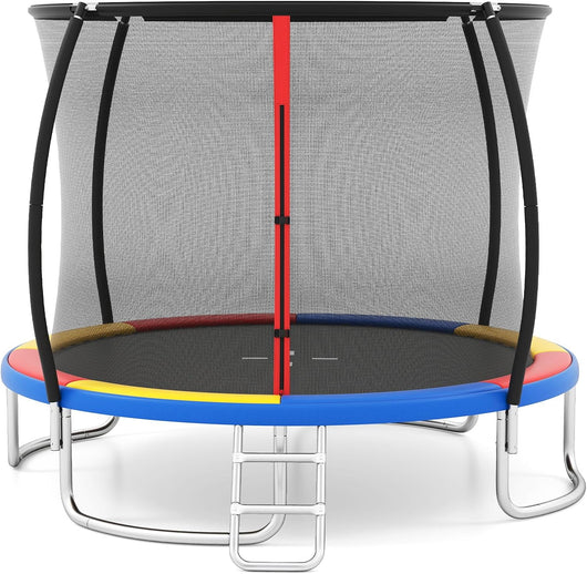 Trampolino Elastico per Bambini e Adulti 244 cm/305 cm/366 cm, Tappeto Elastico da Esterno con Rete di Sicurezza, Scala e Telaio in Acciaio Zincato Antiruggine