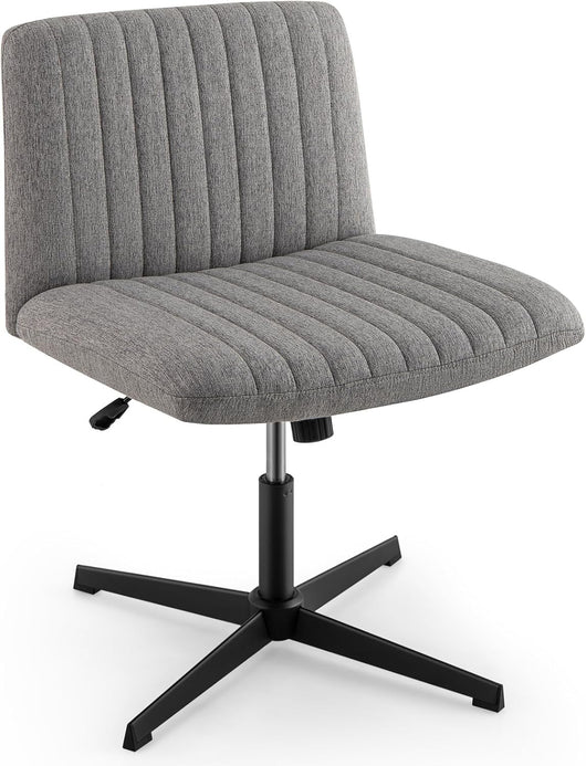 Sedia da Ufficio con Gambe Incrociate Senza Ruote, Sedia da Scrivania con Sedile Imbottito Ampio, Sedia Girevole 120°, Altezza Regolabile, Portata 150 kg (Grigio)