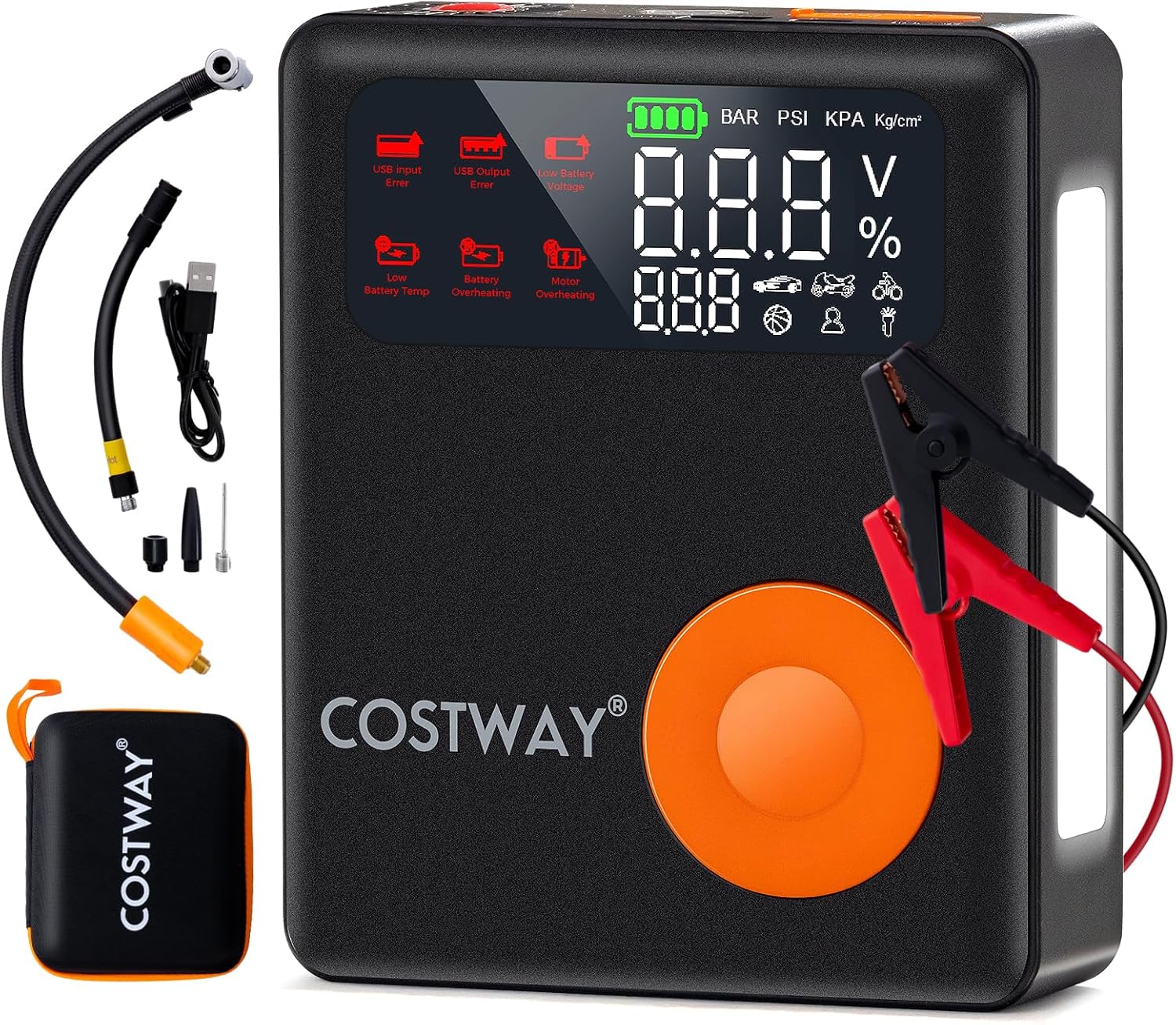 Avviatore di Emergenza con Compressore Aria, 2000A Avviatore di Batteria per Auto 12V con Gonfiatore Digitale da 150 PSI, 13000 mAh, Batteria al Litio Portatile con Schermo LED