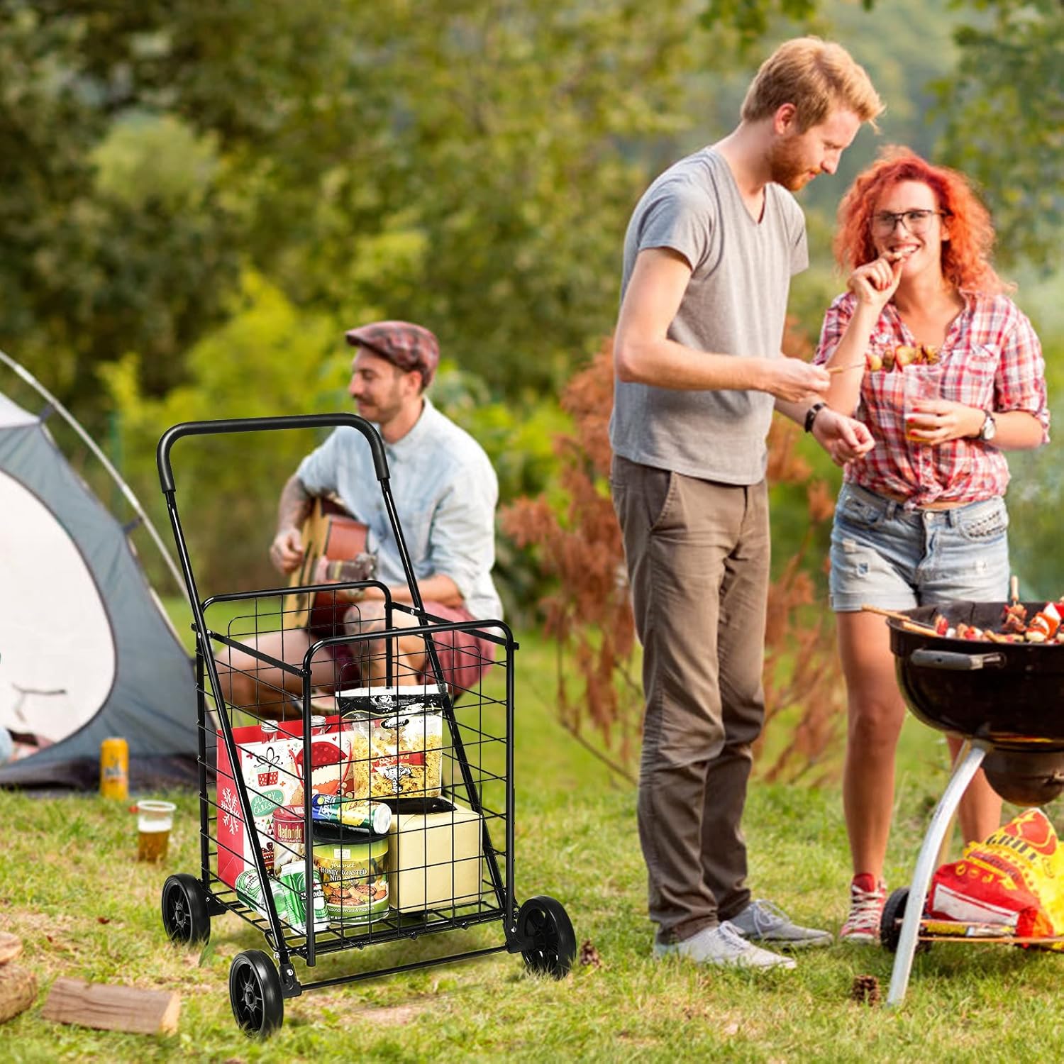Carrello Portaspesa Pieghevole, Carrello Spesa con Ruote, Capacit¨¤ di Carico: 45 kg, 83L, 57 x 58 x 91 cm (Nero)
