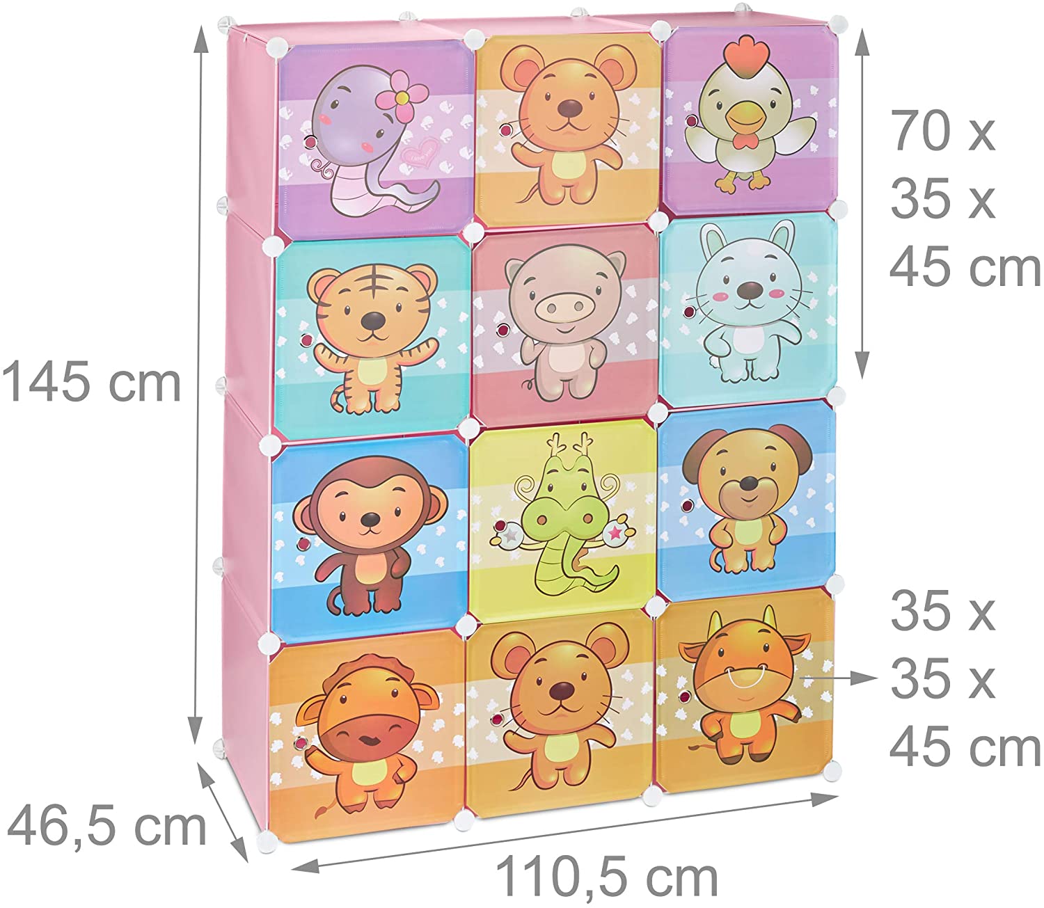 Scaffale portaoggetti per bambini armadietto modulare in plastica armadio animali armadio rosa 13_0001209