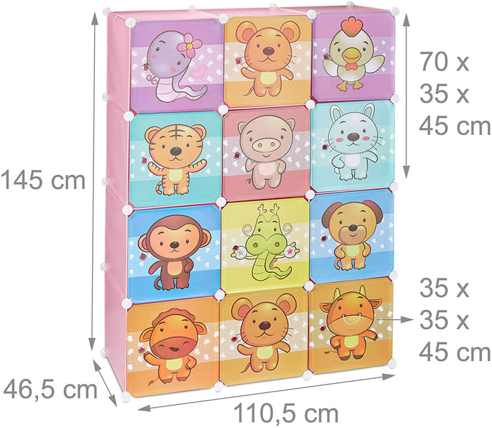 Scaffale portaoggetti per bambini armadietto modulare in plastica armadio animali armadio rosa 13_0001209