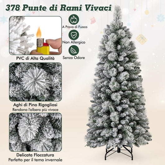 Albero di Natale Innevato 150 cm/180 cm, Albero di Natale Pop-Up con 130/170 Luci LED Bianco Caldo, Aghi di Pino, 378/517 Punte di Rami e Sezione Pieghevole & Supporto in Metallo (150 CM)