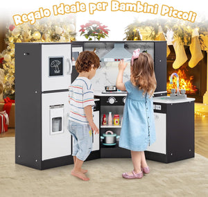 Set di Cucina Giocattolo per Bambini, con Suoni e Luci Divertenti, Lavabo, Forno a Microonde, Macchina del ghiaccio e Lavastoviglie, Lavagna, Ideale per Bambini 3 Anni+ (Caffè)