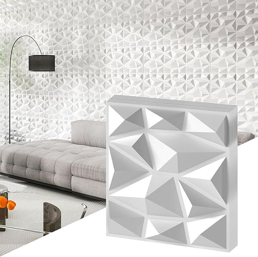 50 Pezzi 3D Pannelli Murali 30 x 30 cm, Pannello da Parete 3D Diamante, Decorazione Interna da Parete in PVC, 4,5 m², per Soggiorno Camera da Letto (4,5㎡,Bianco)