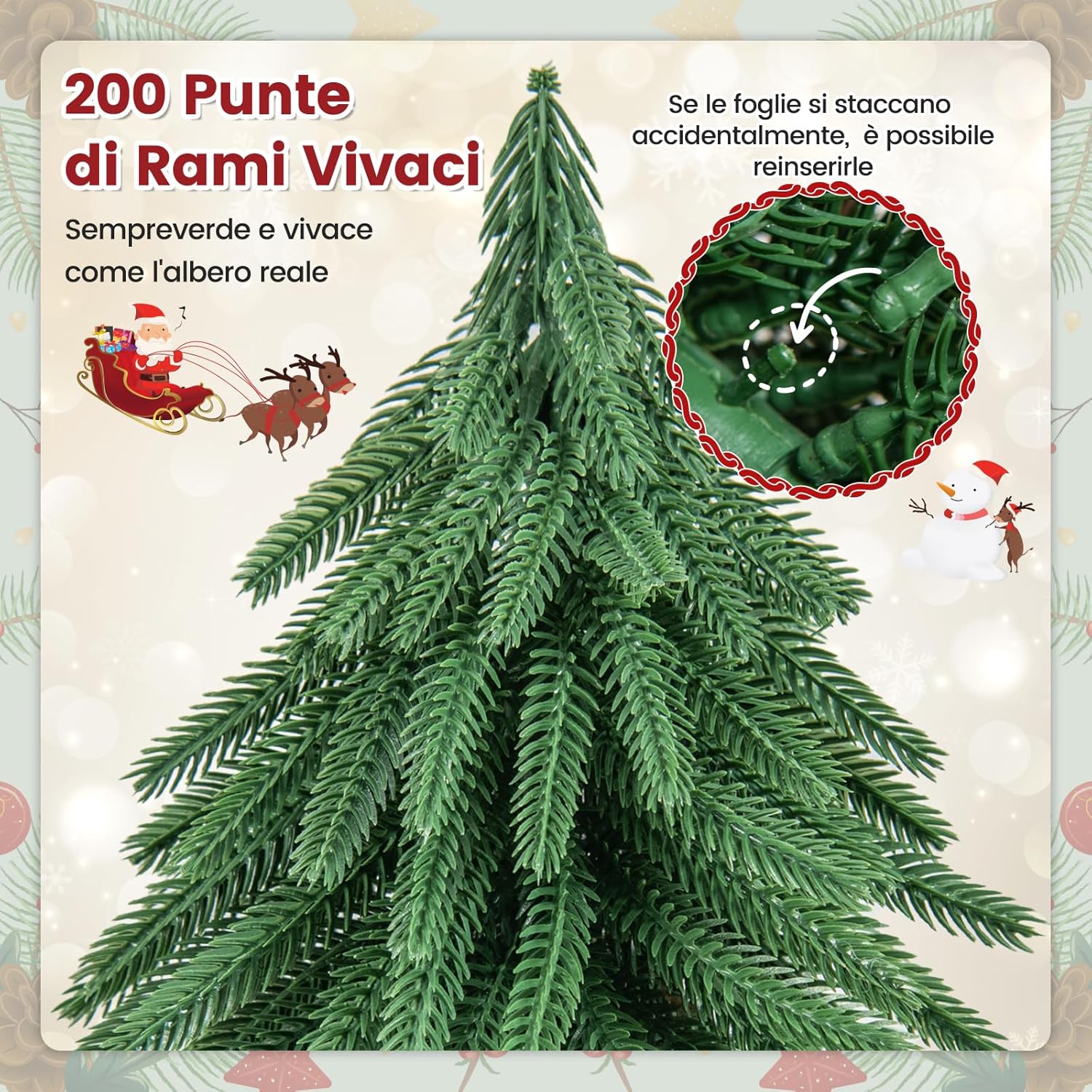 Albero di Natale da Tavolo da 40 cm, Mini Albero di Natale Artificiale con 200 Punte e Base in Legno Massello, Mini Albero di Natale da Tavolo per Casa, Ufficio e Negozio