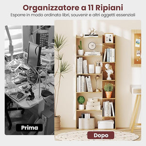 Libreria a 6 Ripiani, Scaffale Alto Salvaspazio in Legno, Libreria Moderna per Studio, Ufficio, Soggiorno e Camera da Letto, 69 x 22 x 163 cm (Naturale)