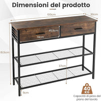 Tavolo Consolle in Legno, Tavolo da Ingresso con 2 Cassetti e 2 Ripiani, Tavolo Multifunzionale e Moderno per Ingresso, Soggiorno e Corridoio, 100 x 30 x 81,5 cm (Marrone Rustico)