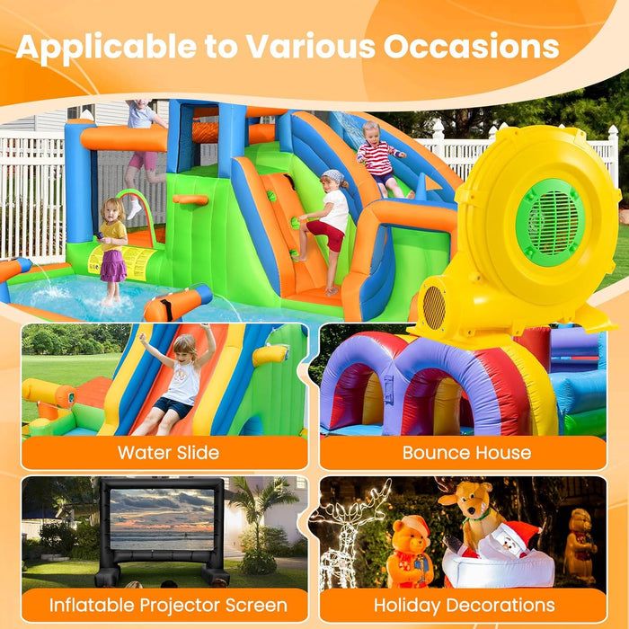 Ventilatore di Aria del Castello Gonfiabile, Soffiatore per Giochi Gonfiabili con Cavo di Alimentazione, Picchetti da Terreno, per Castello Gonfiabile, Scivolo Acquatico (750W)