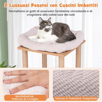 Tiragraffi in Legno 120cm, Torre con Graffiare in Sisal per Gatti a Tema Sportivo con 2 Piani, 2 Posatoi, Amaca e Cuscini Imbottiti, Mobile per Animali Domestici, Naturale