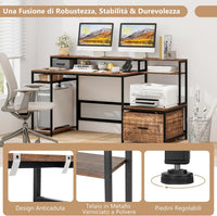 Scrivania per Computer da 170 CM, Scrivania con Supporto per Monitor e Cassetto, Prese di Corrente, Porte USB e Ripiani di Archiviazione, Scrivania per Ufficio e Casa