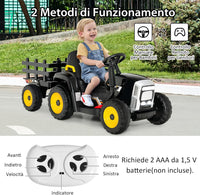 Trattore con Rimorchio Cavalcabile per Bambini 12V, Trattore Elettrico Telecomandato, con Luci e Suoni, 30kg, 3+ Anni (Nero)