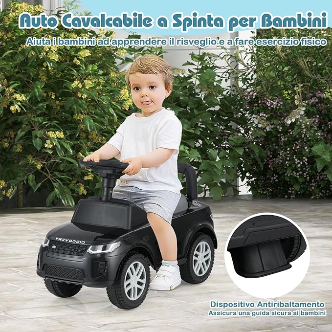 Macchinina Cavalcabile per Bambini, Macchina a Spinta con Clacson, Suoni del Motore e Spazio di Stoccaggio, Auto Giocattolo per Bambini da 1-3 Anni (Nero)