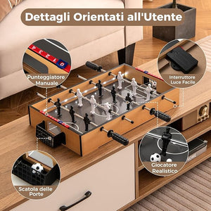 Tavolo da Calcio da Gioco, Calcetto da Tavolo con LED Maniglia Antiscivolo 2 Palloni, Gioco di Calcio da Tavolo per Feste, Bar, Sala Giochi, 51x30,5x8 cm