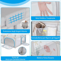 Recinto per Bambini, Box per Bambini con Rete Traspirante, Centro Attività per Bambini con 50 Palline, Box Giochi per Bambini 0-3 Anni (Mondo Sottomarino, 206 x 147 cm)