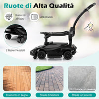 3 in 1 Auto da Spinta, Auto Scorrevole con Paracolpi e Manubrio Rimovibili Musica e Fari, Spazio di Stoccaggio Nascosto e Ruote Universali Staccabili, Bambini 18-24 Mesi (Nero)