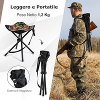 Set di 2 Sgabelli da Caccia Treppiede Pieghevoli, Sgabello da Esterno Pieghevole Leggero con Tracolla, Sgabello Treppiede Portatile per Campeggio, Caccia, Pesca, Viaggi, Carico Massimo 150 kg