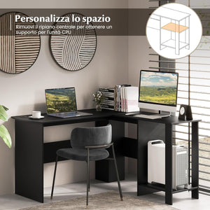 Scrivania Angolare per Computer con Ripiani, Scrivania Porta PC in Legno, Scrivania Salvaspazio e Moderna per Ufficio e Studio, 130 x 130 x 72,5 cm, Nero (Nero)