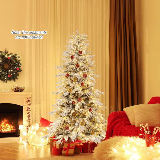 Albero di Natale Artificiale Innevato 180 cm, Albero di Natale Pre-illuminata con 250 Luci LED Bianco Caldo, 594 Punte di Ramo e Supporto in Metallo