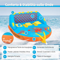 Tube Trainabile per Barche 3 Posti, Trainabili Sportivi per Acqua, Divano Trainabile con Copertura, Punti di Traino Anteriore e Posteriore, Tube Gonfiabile per Trainare Gente sull'Acqua
