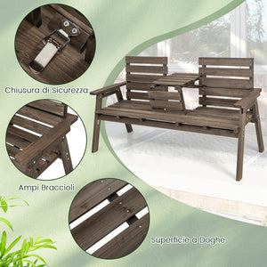 Panchina da Giardino in Legno, Panca Abete 2 o 3 Posti, 160 x 64 x 86 cm, Tavolino Convertibile in Seduta, Panca per Veranda, con Schienale, Braccioli, Portata 300 kg