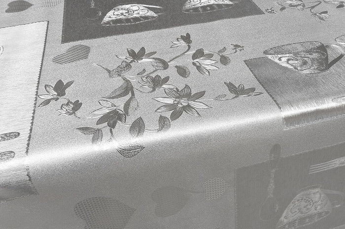 Tovaglia Cucina Antimacchia 140x120 Cm Metallizzata Lucida Grigia Copritavolo Pvc Decorato Dis_D