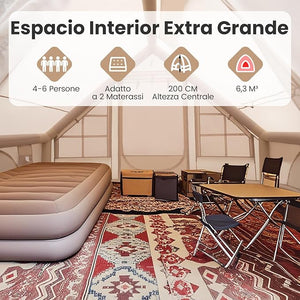 Tenda da Campeggio Gonfiabile, Tenda Gonfiabile Impermeabile per 4-6 Persone con Pompa, Finestre in Rete, 2 Porte e borsa da Trasporto, per Campeggio e Picnic, 300 x 210 x 200 cm