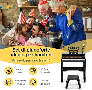 Set Pianoforte Elettrico per Bambini a 37 Tasti, Tastiera Digitale con Microfono Regolabile, Supporto per Spartiti Rimovibile, Funzioni di Record e Playback, per Bambini 3+ Anni (Nero)