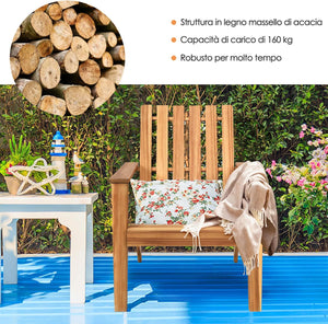 Sedia da Giardino in Legno, Sedia Bassa con Braccioli da esterno, Poltrone per Cortile, Piscina, Balcone e Giardino, Capacità di Carico 160 kg, 73 x 68 x 85cm (Naturale)